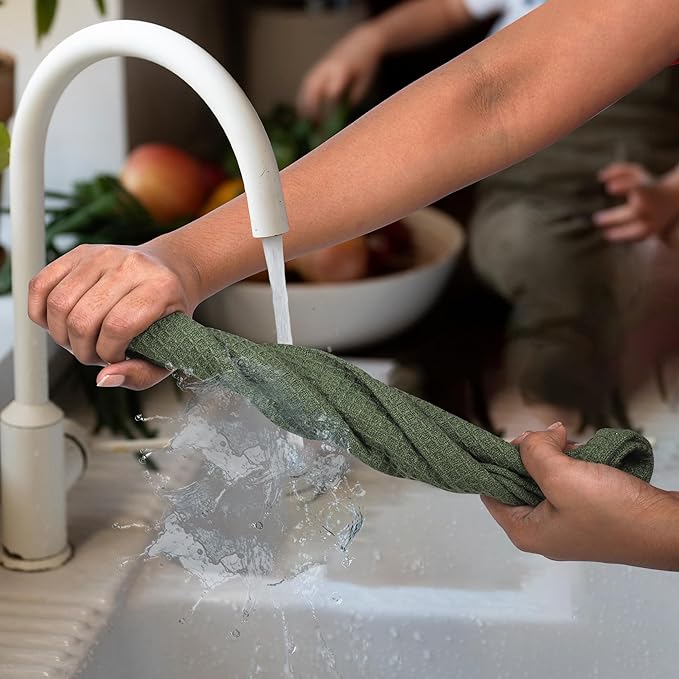 100% Cotton Waffle Dish Cloths (Pack of 6) - Dish Rags for Washing Dishes - Reusable & Highly Absorbent Kitchen Towels - Multipurpose Kitchen Rags - (12" x 12" - Hunter Green)