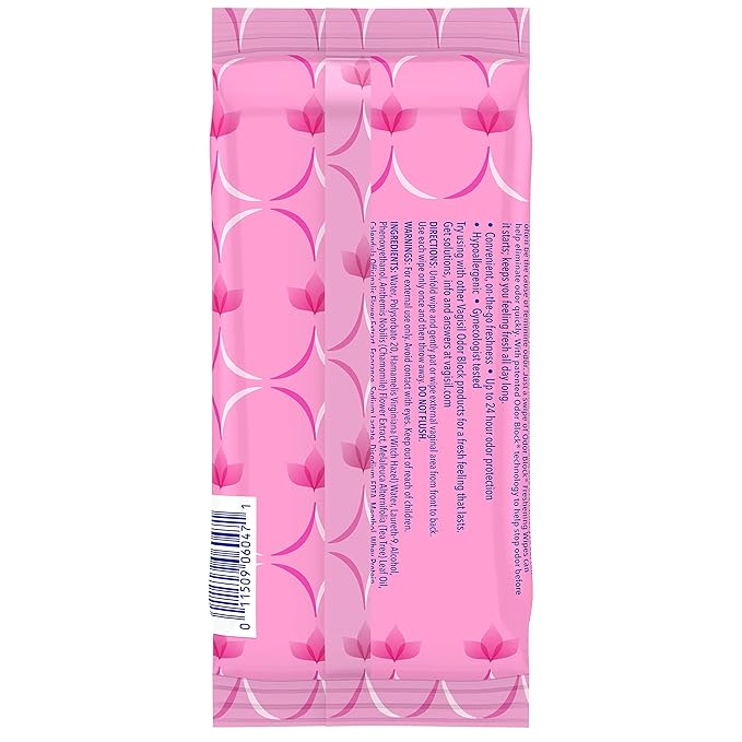 Vagisil Odor Block Daily Freshening Wipes for Feminine Hygiene in Resealable Pouch, Gynecologist Tested & Hypoallergenic, 20 Wipes (Pack of 1)