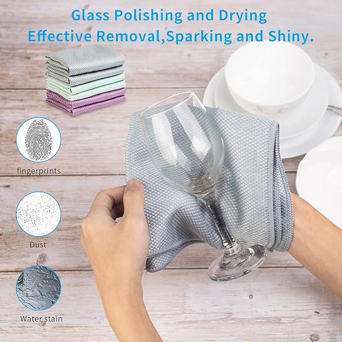 Streak Free Lint Free Microfiber Window Cleaning Cloth,Best Glass Car Shiny Wipes Mirror Shower Cleaning Cloth, Miracle Cloths for Glasses,Stainless Steel,Wine Glass Polishing Towels,Pack of 6,Grey