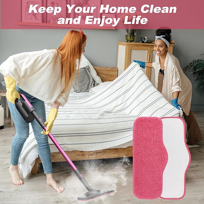 12 Pack Steam Mop Pads Compatible with Schenley Steam Mop Cleaner and Dupray Neat Steam Cleaner - Washable Reusable Wet & Dry Cleaning - Microfiber Mop Pad Refill for Multi-Surface Floor (Pink)