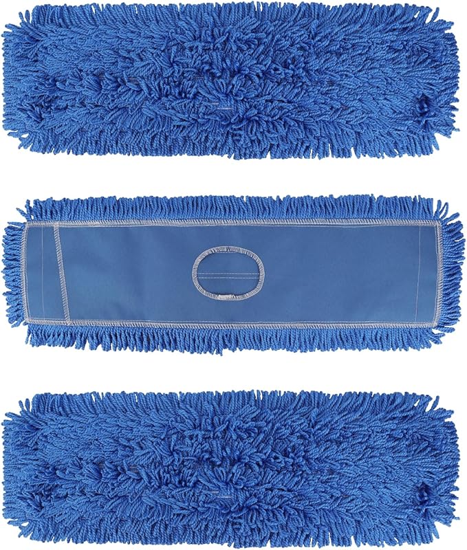 24 Inch Dust Mop Head: Replacement Medium Washable Commercial Mop Head Sweeper and Janitorial Replacement Blue (Blue - 24 Inch, 3 Pack)