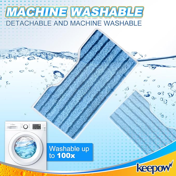 KEEPOW Reusable Mop Pads Refills, Replacement Pads Compatible with Shark Vac Mop VM252 VM200 VC205 VM250 /QM250 VM190 VM200P12, Hardwood Floor Mop Pad, Blue 1+2+3 Pads