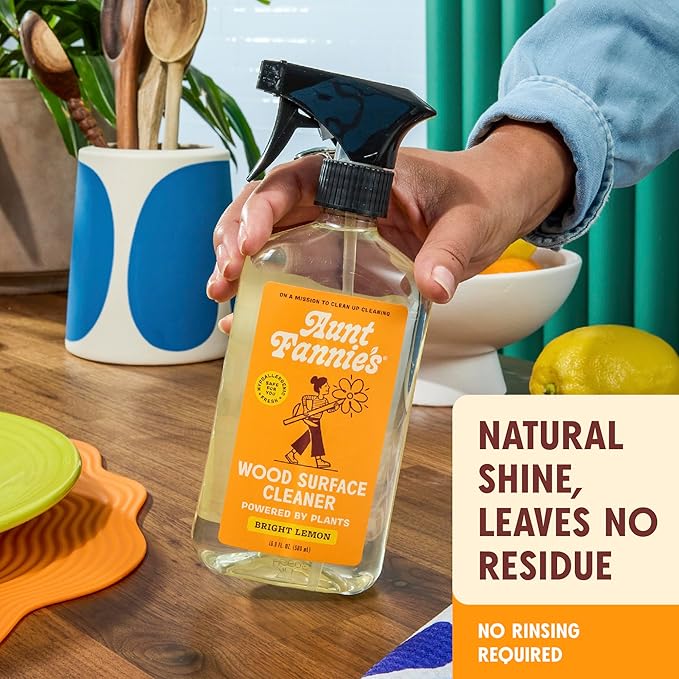 Aunt Fannie's All Purpose Wood Spray Cleaner, No-Wax Formula, Perfect for Wood Tables, Walls, Counters & Shelves, 16.9 Ounces, Lemon Scent (Pack of 3)