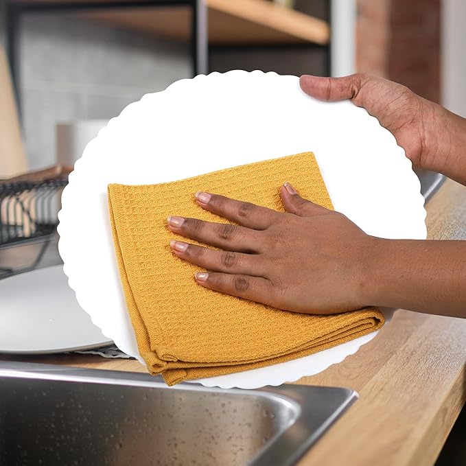 100% Cotton Waffle Dish Cloths (Pack of 6) - Dish Rags for Washing Dishes - Reusable & Highly Absorbent Kitchen Towels - Multipurpose Kitchen Rags - (12" x 12" - Yellow)