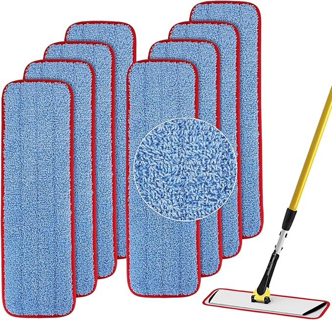 18.5 inch Microfiber Mop Replacement for Rubbermaid Commercial: Commercial Microfiber Dust Mop Wet&Dry Commercial Cleaning Flat Mop Refills Fit for Any Microfiber Flat Mop (8 Pack)