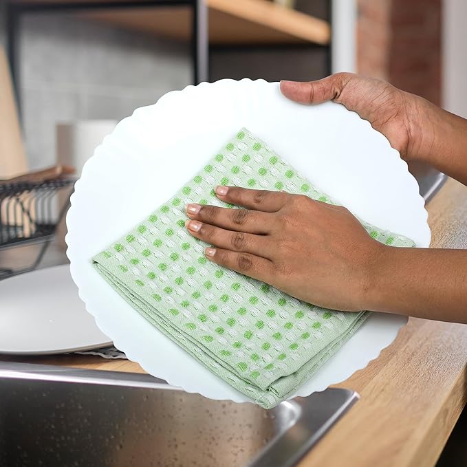 100% Cotton Dish Cloths (Pack of 6) - Dish Rags for Washing Dishes - Reusable & Highly Absorbent Kitchen Towels - Multipurpose Kitchen Rags - (12" x 12" - Green Honeycomb)