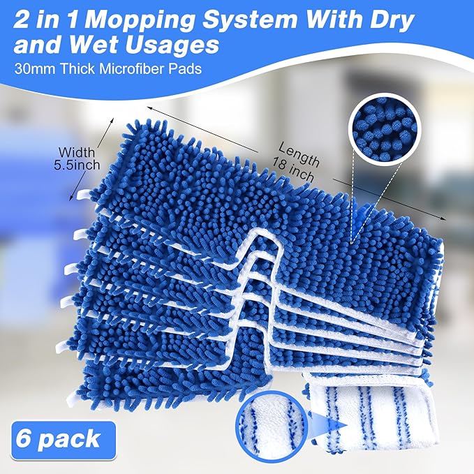 Microfiber Mop Refills, Compatible with O-Cedar Dual-Action Flip Mop, Replacement Mop Heads for Dry/Wet Use, Washable& Reusable for All Floor Cleaning(Pack of 6)