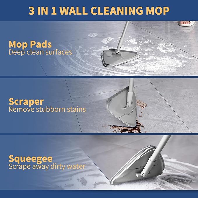 BOOMJOY Wall Cleaner Mop with 82 Inches Long Handle, Baseboard Cleaner Tool Duster with Squeegee, Ceiling Cleaning Tool with 6 Replacement Pads for Painted Walls, Window, Floor