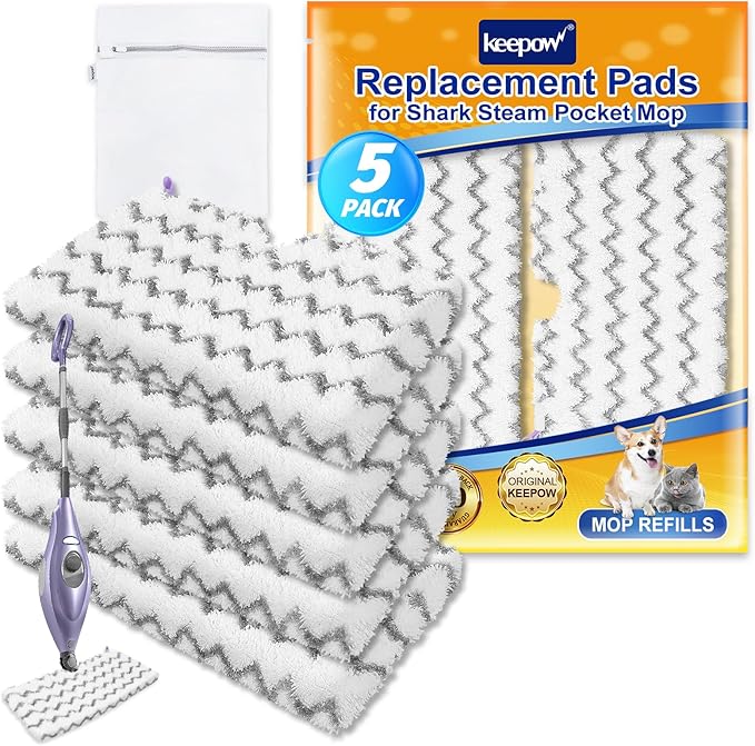 KEEPOW 5 Pack S3501 S3601 Steam Mop Replacement Pads Compatible with Shark S3500 Series S3501 S3601 S3550 S3901 SE450 S3801CO S3601D S2901 Steam and Scrub Pocket Mop Steamer Pads Washable