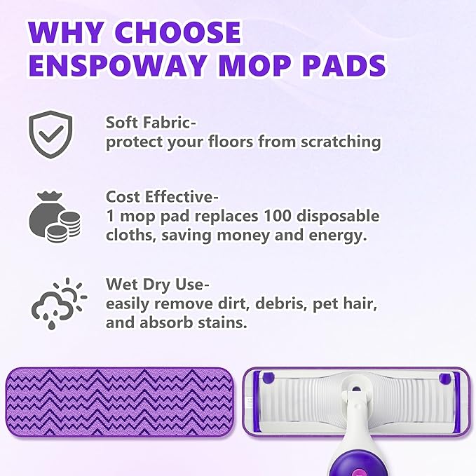 12 Pack Reusable Mop Pads Compatible with Swiffer PowerMop, Power Mop Refill Pads Microfiber Mopping Pad Refills Washable Power Mop Pads for 13" 14" 15" Mop Multi-Surface Wood Floor Cleaning, Purple