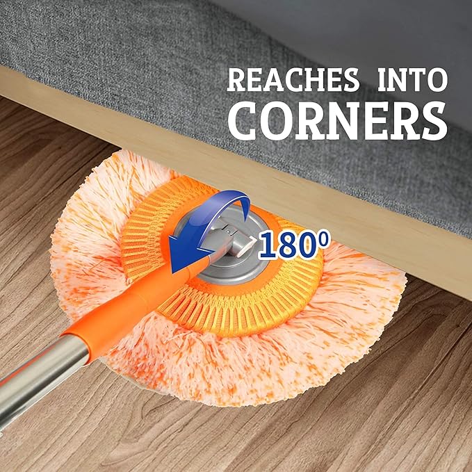 Dust Mop, Wall Cleaner Mop, with Height Adjustable Handle and 1 Washable Mops Pad, Wet & Dry Floor Cleaning Mop for Hardwood, Tiles, Laminate - Dust Broom (Orange)