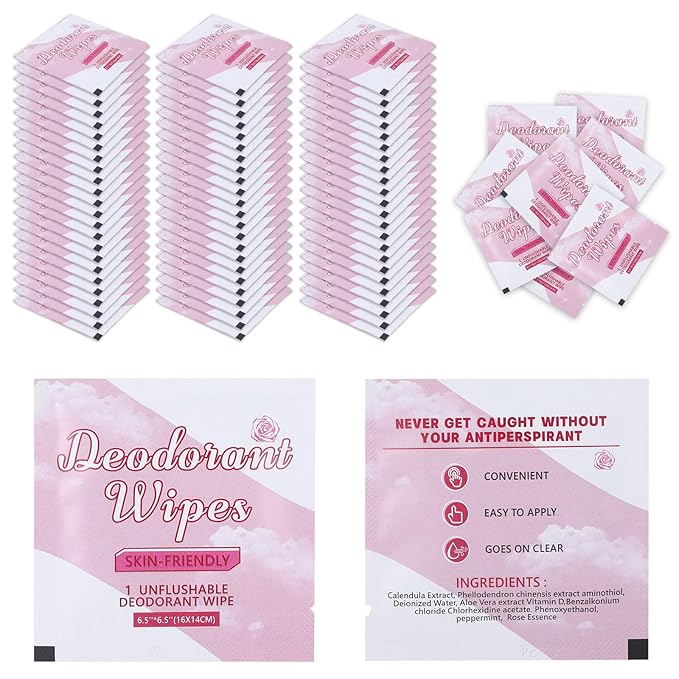200Pcs Travel Deodorant Wipes, Travel Size Mini Deodorant Wipes Bulk for Homeless Individually Wrapped, Body Cleaning Supplies for Women Wet Armpit for Body Cleaning Rose