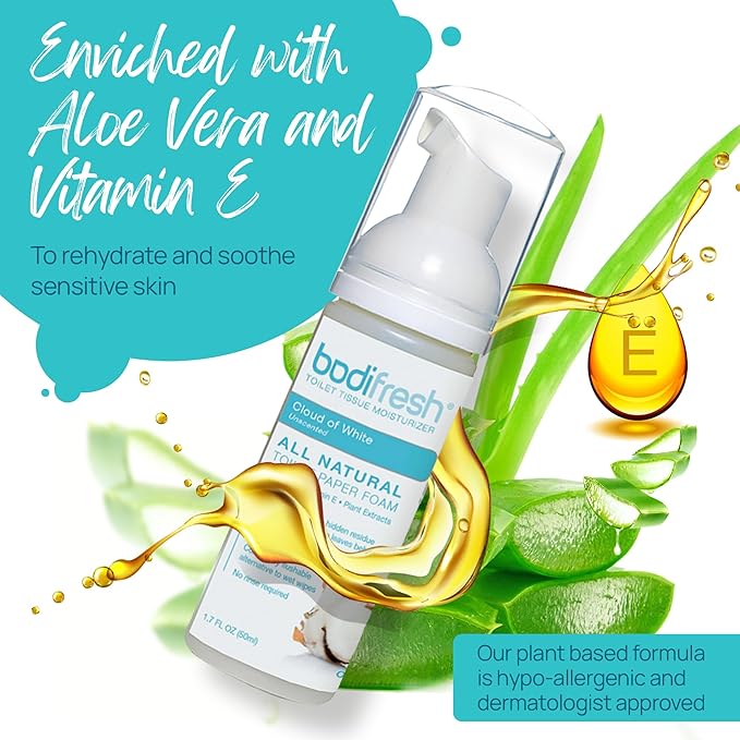 Toilet Paper Foam, Plant-Based w. Aloe & Vitamin E, Hypoallergenic, Flushable, 360+ Uses per Pack - 3 Bottles (Unscented)