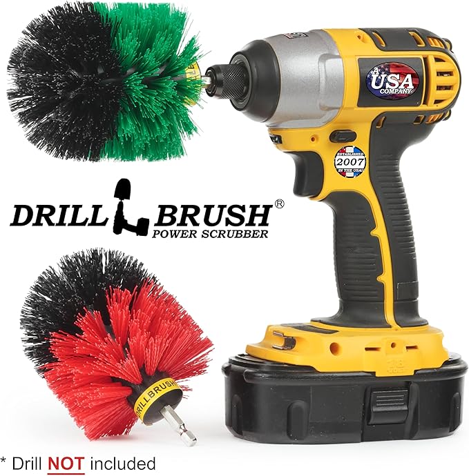 Drill Brush Power Scrubber - Kitchen Cleaning - Dish Brush - Pots and Pans - Cast Iron Cookware - Tile and Grout Brush - Outdoor Cleaning - Stiff Bristle Patio and Deck Brush - Concrete Bird Baths