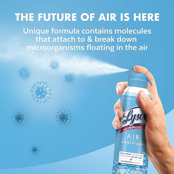 Lysol Air Sanitizer Spray + Odor Eliminator for Home & Office, Sanitizing Air Spray, Cotton Blossom Scent, 10 oz (Pack of 3)