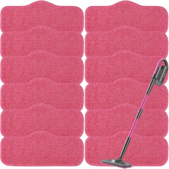 12 Pack Steam Mop Pads Compatible with Schenley Steam Mop Cleaner and Dupray Neat Steam Cleaner - Washable Reusable Wet & Dry Cleaning - Microfiber Mop Pad Refill for Multi-Surface Floor (Pink)