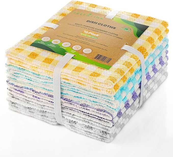 Eco-Friendly Reusable Dish Cloth Set – 10-Pk Multipurpose Kitchen Cleaning Cloth Made from Recycled Materials – Absorbent Dish Towels & Non-Scratch Cleaning Rags, 12x12 in.