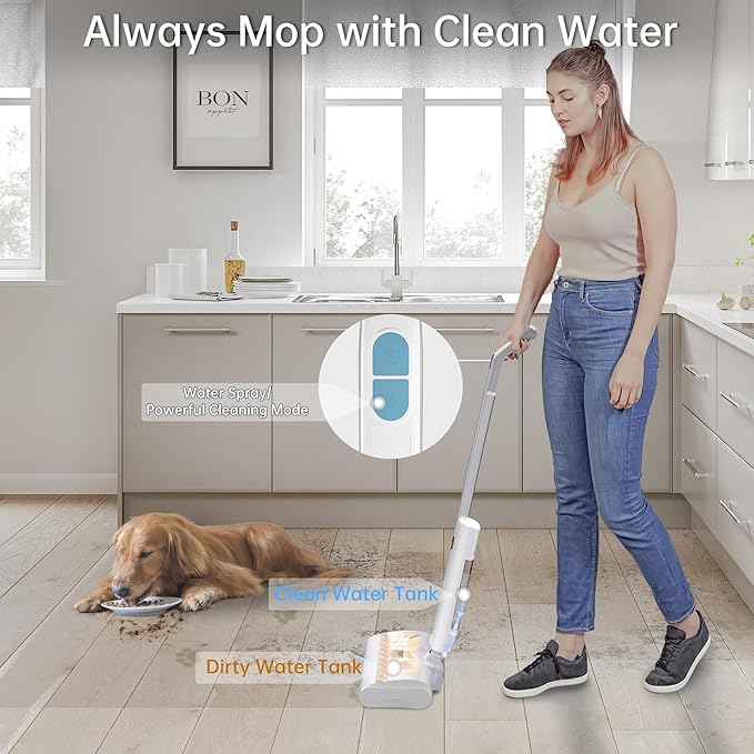 Wet Dry Vacuum Cleaner Cordless Mop,Upgraded Electric Mop,Quiet Self-Propelled Up to 60 Mins, Dual Water Tank,Cordless Mop Vacuum Cleaner for Hardwood Floor Cleaning