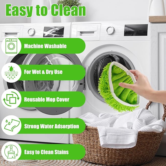 6 Pack Reusable Microfiber Mop Pads for Swiffer Sweeper Mop (10-12in), Washable Mop Replacement Pads for Wet and Dry Mop, Flat Dust Mop Refills for Hardwood Floor Cleaning