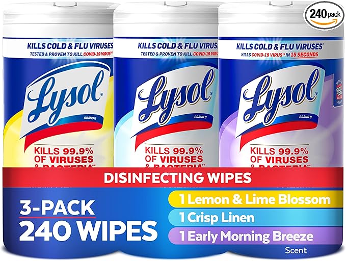 Lysol Disinfecting Wipes Bundle, Cleaning Supplies, All Purpose Cleaner, Multi-surface Cleaning Wipes, Multi-Scent Sanitizing Wipes Bundle, 80 Count (3pk)