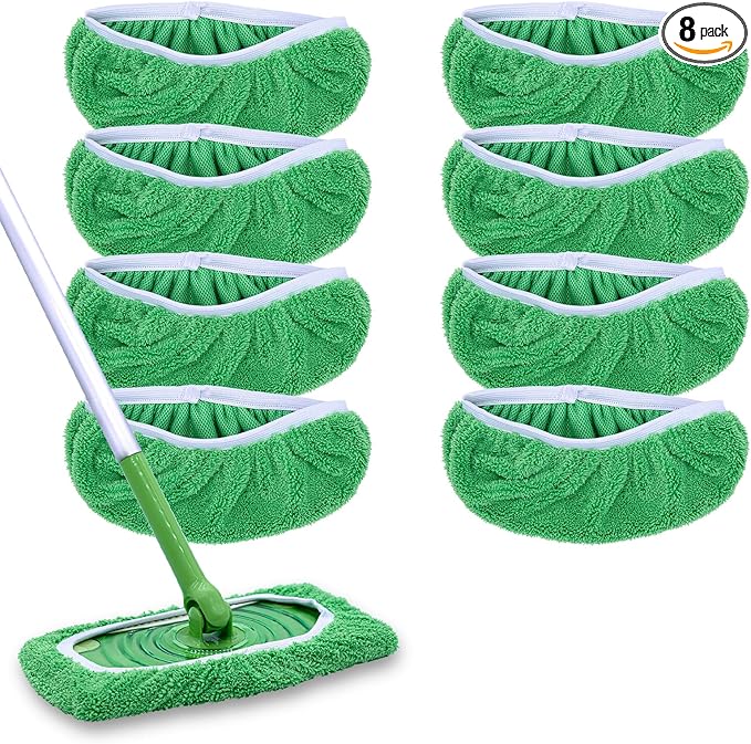 Reusable Mop Pads Compatible with Swiffer Sweeper Mop, Washable Wet Mop Pads Refills, Dry Sweeping Cloths, Microfiber Mops for Floor Cleaning -8 Pack