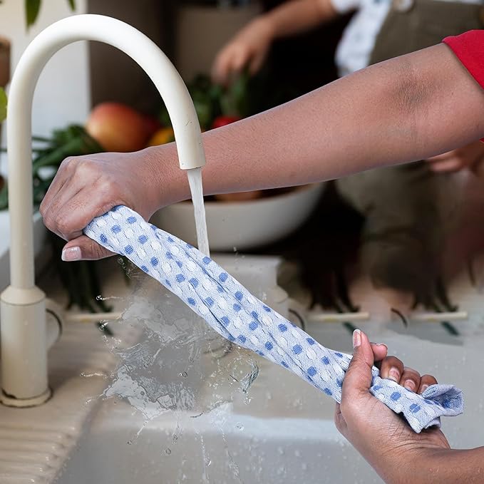 100% Cotton Dish Cloths (Pack of 6) - Dish Rags for Washing Dishes - Reusable & Highly Absorbent Kitchen Towels - Multipurpose Kitchen Rags - (12" x 12" - Blue Honeycomb)