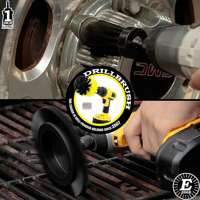 Grill Cleaning Drill Scrub Brush Attachment - Black Ultra Stiff Brush Attachments for Drill - BBQ, Griddle and Smoker Cleaning Brush - Nylon Grill Brush Stainless Steel