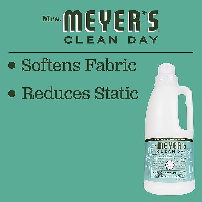 MRS. MEYER'S CLEAN DAY Liquid Fabric Softener, Infused with Essential Oils, Paraben Free, Basil, 32 oz (32 Loads)