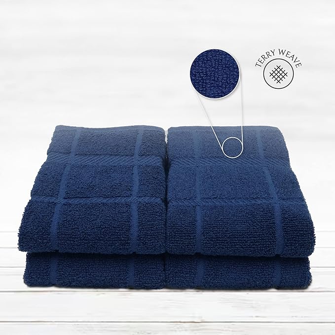 100% Cotton Terry Dish Towels for Kitchen, 4 Pack Plain, 16 x26 Inches, Super Soft and Absorbent, Perfect for Cleaning and Dish Washing | Navy Blue Kitchen Towels