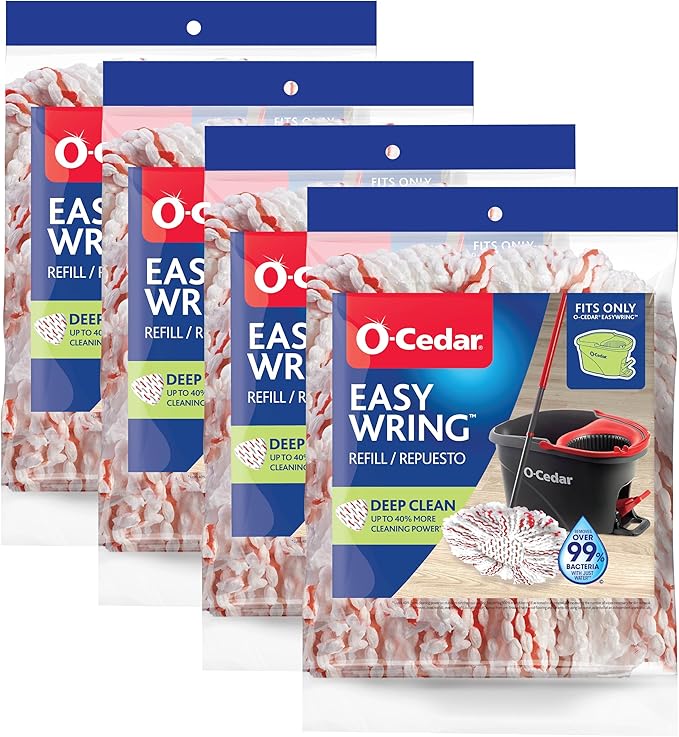 O-Cedar EasyWring Deep Clean Refill (4-Pack) | 40% More Cleaning Power | Microfiber Mop Refill Compatible with O-Cedar EasyWring Spin Mop & Bucket System