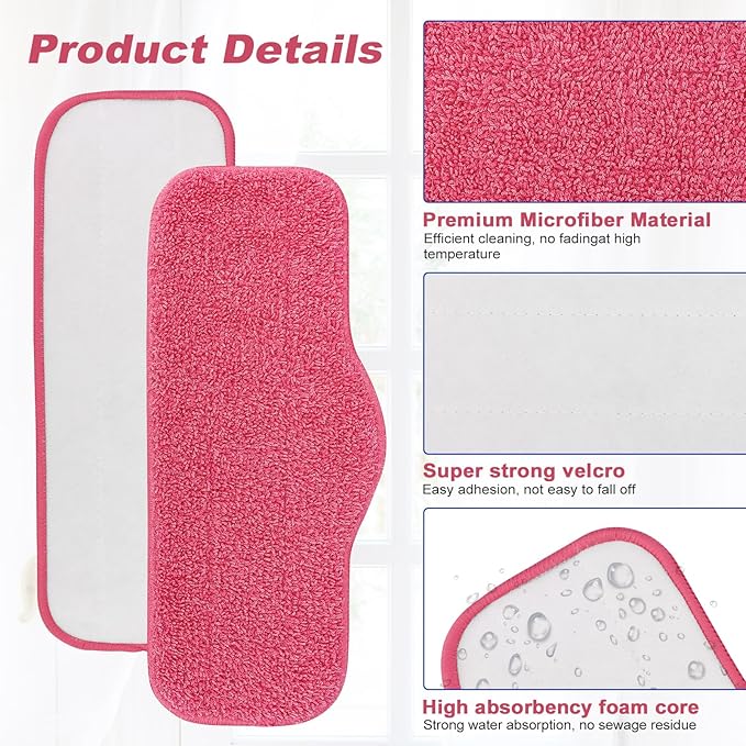 12 Pack Steam Mop Pads Compatible with Schenley Steam Mop Cleaner and Dupray Neat Steam Cleaner - Washable Reusable Wet & Dry Cleaning - Microfiber Mop Pad Refill for Multi-Surface Floor (Pink)