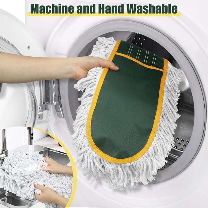 24" Commercial Dust Mop for Floor Cleaning, Heavy Duty Large Mop with Replacement Mops Pads, Industrial Duster Floor Wet Dry Broom for Cleaning Office Garage Hardwood Warehouse (Green, 24" mop)