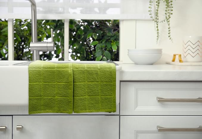 100% Cotton Dish Cloth for Dish Washing, Terry Dish Cloth, Cotton Dish Rags, 6 Pack, Super Soft and Absorbent,12"x12", inches, Reusable Cleaning Cloth, Green