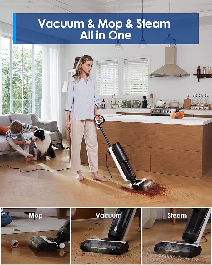Tineco iFLOOR 5 Steam Corded Wet Dry Vacuum All-in-one, Steam Mop Hardwood Floor Cleaner Great for Sticky Messes, 248℉ High-temp Steam, Self-cleaning with steam
