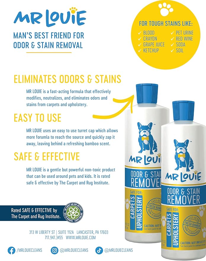 ODOR & STAIN REMOVER - Safe For Use Around Kids and Pets. Eliminates tough odors and stains from Blood, to Cat/Dog Urine, Feces, Vomit, to Food Stains like Ketchup, Red Wine, and Coffee.