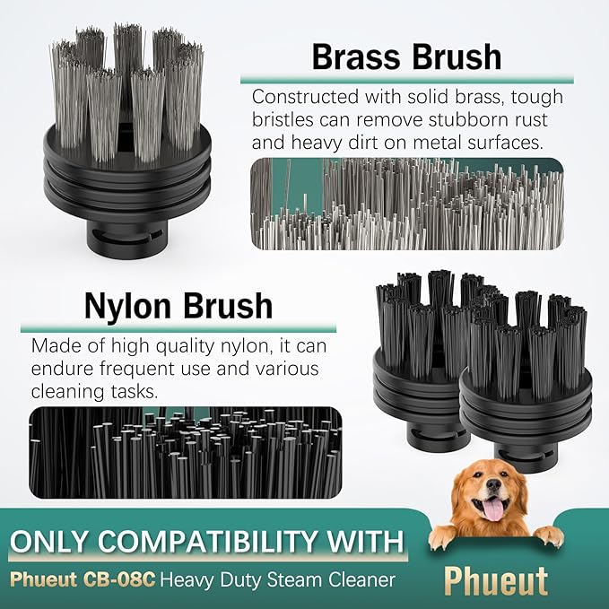 CB-08C Replacement 2 Pack Nylon Brushes & 1 Pack Brass Brush for Steam Cleaner, Replacement Steam Cleaner Accessories for Multi-Surface Cleaning, Ideal for Sink, Grill, Toilet, Floor, Car, Fridge