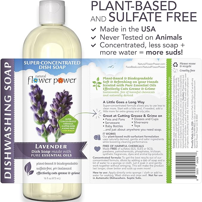 Liquid Dish Soap | Lavender 16 Fl Oz | Pack of 3 | Plant-Based & Scented w/Pure Essential Oils | Natural Liquid Dishwashing Detergent | Sulfate-Free Kitchen Soap | Vegan