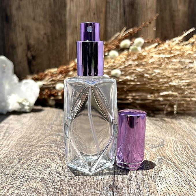 Clear Glass 30 ml. Diamond Spray Perfume Bottle. Fine Mist Perfume Cologne Atomizer for Essential Oil Aromatherapy Perfume Cologne Refillable (1 oz. 12 Bottles, Purple)