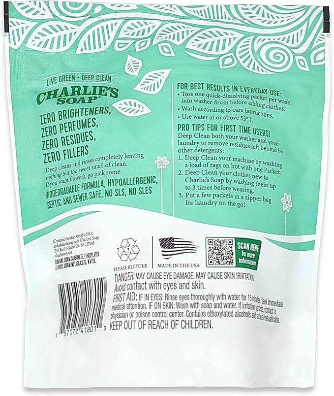 Charlie’s Soap – Fragrance Free Powdered Laundry Detergent Packets – 30 Pods (1 Pack)…