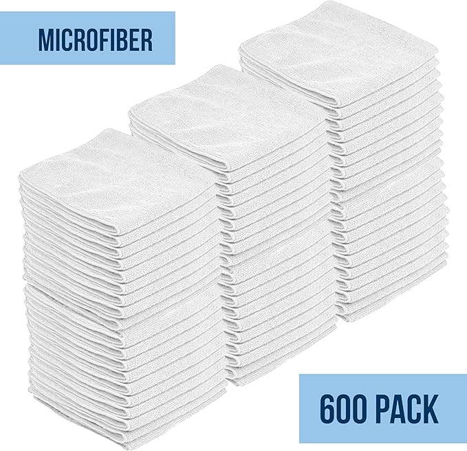 GREEN LIFESTYLE Chamois Cloth, Microfiber Cleaning Cloth 600 Pack, Borderless Towels Cleaning, Car Microfiber Towel, Drying Car Wash Towels (11.5" x 11.5", White)
