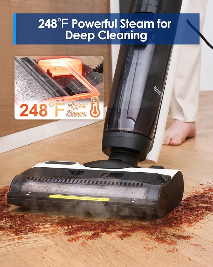 Tineco iFLOOR 5 Steam Corded Wet Dry Vacuum All-in-one, Steam Mop Hardwood Floor Cleaner Great for Sticky Messes, 248℉ High-temp Steam, Self-cleaning with steam