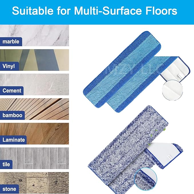 MZY LLC 6 Pcs Microfiber Cleaning Pad for Bona, Washable Reusable Pads for Bona Hardwood Floor Cleaner, 18 Inch Mop Pad for Bona Mop(4 Microfiber Cleaning Pads + 2 Dusting Pads)
