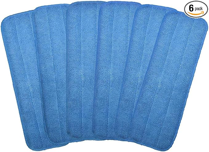 Microfiber Replacement Mop Pad, 18" x 6" Wet & Dry Home & Commercial Cleaning Refills, Reusable Floor Mop Pads (6 Pack)