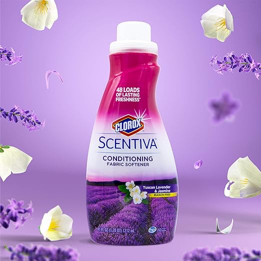 Clorox Scentiva Laundry Care, Liquid Fabric Softener Fabric Conditioner - Beautiful Tuscan Lavender & Jasmine Scent - Leaves Behind a Great Smell - 41 Fluid Ounce Bottle