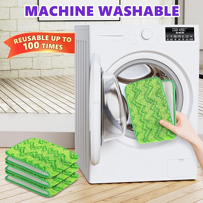 Reusable Mop Pads Compatible with Swiffer PowerMop, 4 Pack Power Mop Refill Pads Microfiber Mopping Pad Refills Washable Power Mop Pads for 13" 14" 15" Mop Multi-Surface Wood Floor Cleaning, Green