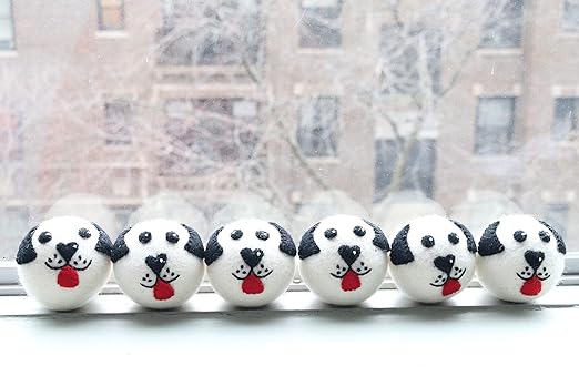 Organic Wool Dryer Balls - Dogs 6 XL Premium Quality Reusable Natural Fabric Softener, 100% Wool Hand Made, New Zealand Merino Wool, Pack of Dogs, Fair-Trade