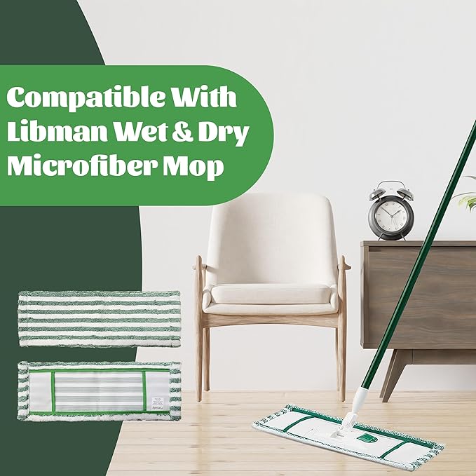 4 Pack Microfiber Mop Pads Refills Compatible with Libman Wet &Dry Dust Mops, Reusable Washable Replacement Mop Heads for Floor Cleaning, Easy to Install and Remove Flat Mop, 18Inch