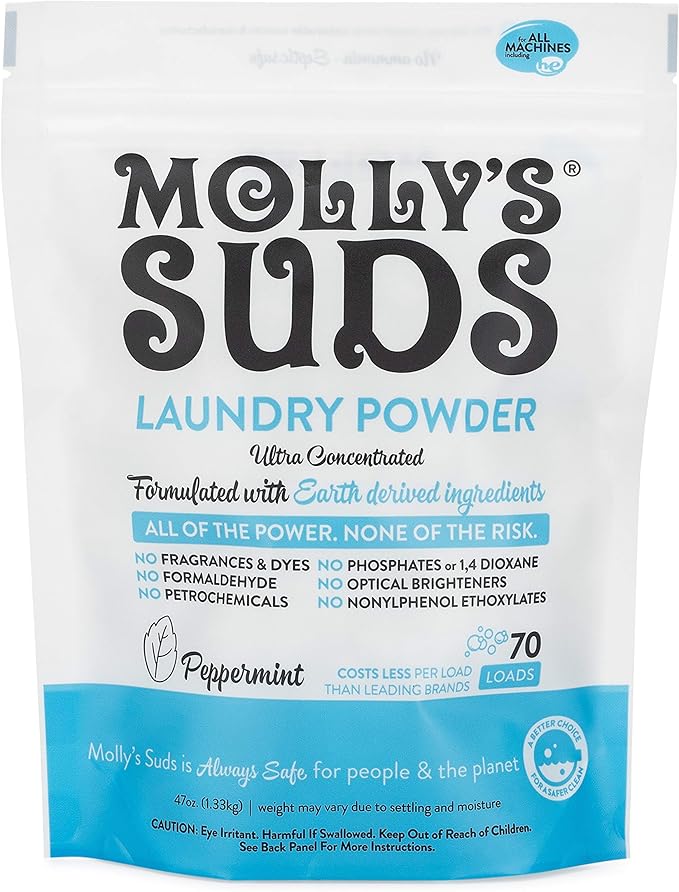 Molly's Suds Starter Pack | Includes 70 Load Natural Laundry Powder, 1 Package of Wool Dryer Balls & 1 Oxygen Whitener
