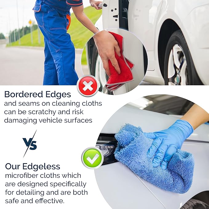 GREEN LIFESTYLE Microfiber Cleaning Cloth 6 Pack, Borderless Microfiber Towels, Car Wash Towels (16" x 16", Blue)
