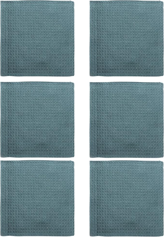 100% Cotton Waffle Dish Cloths (Pack of 6) - Dish Rags for Washing Dishes - Reusable & Highly Absorbent Kitchen Towels - Multipurpose Kitchen Rags - (12" x 12" - Dark Green)